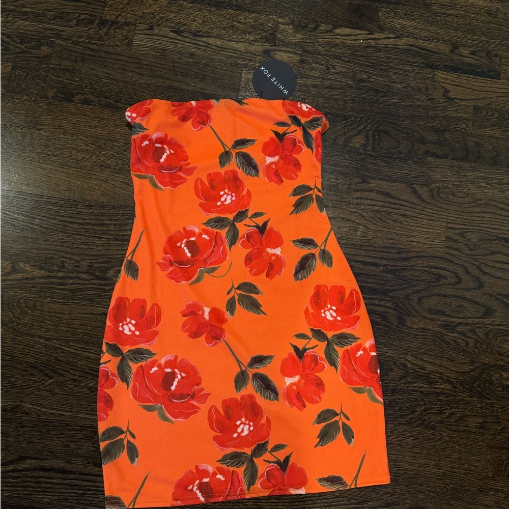 White fox orange floral mini dress